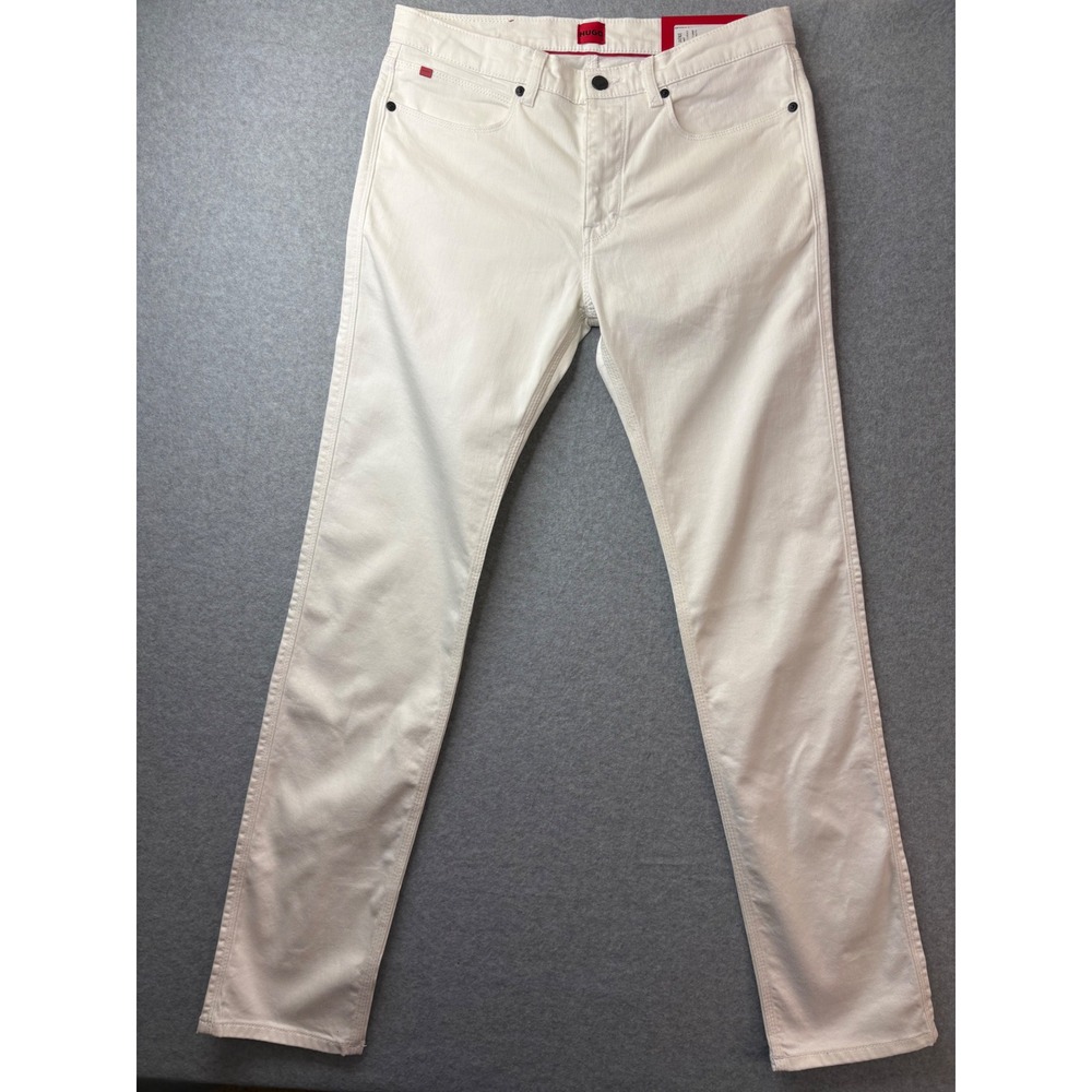 Hugo Boss Hugo Mens White Slim Fit Jeans 30x32 Red Logo Patch Button Fly